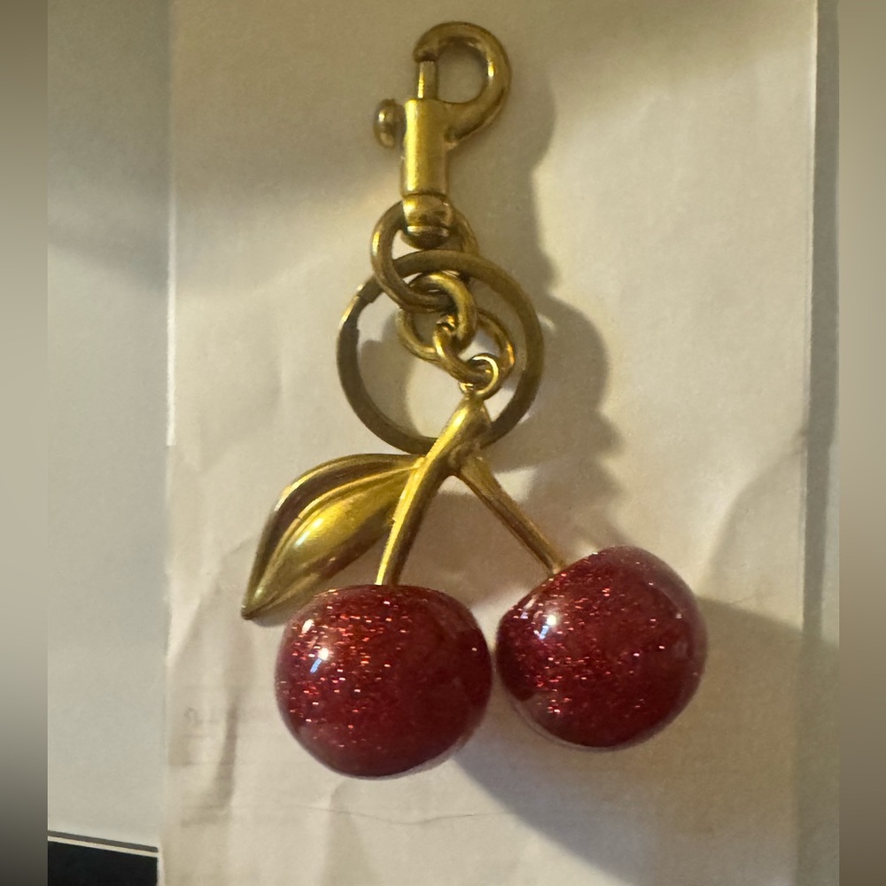 Inspired Cherry Bag Charm /Keychain with Gold Accents
